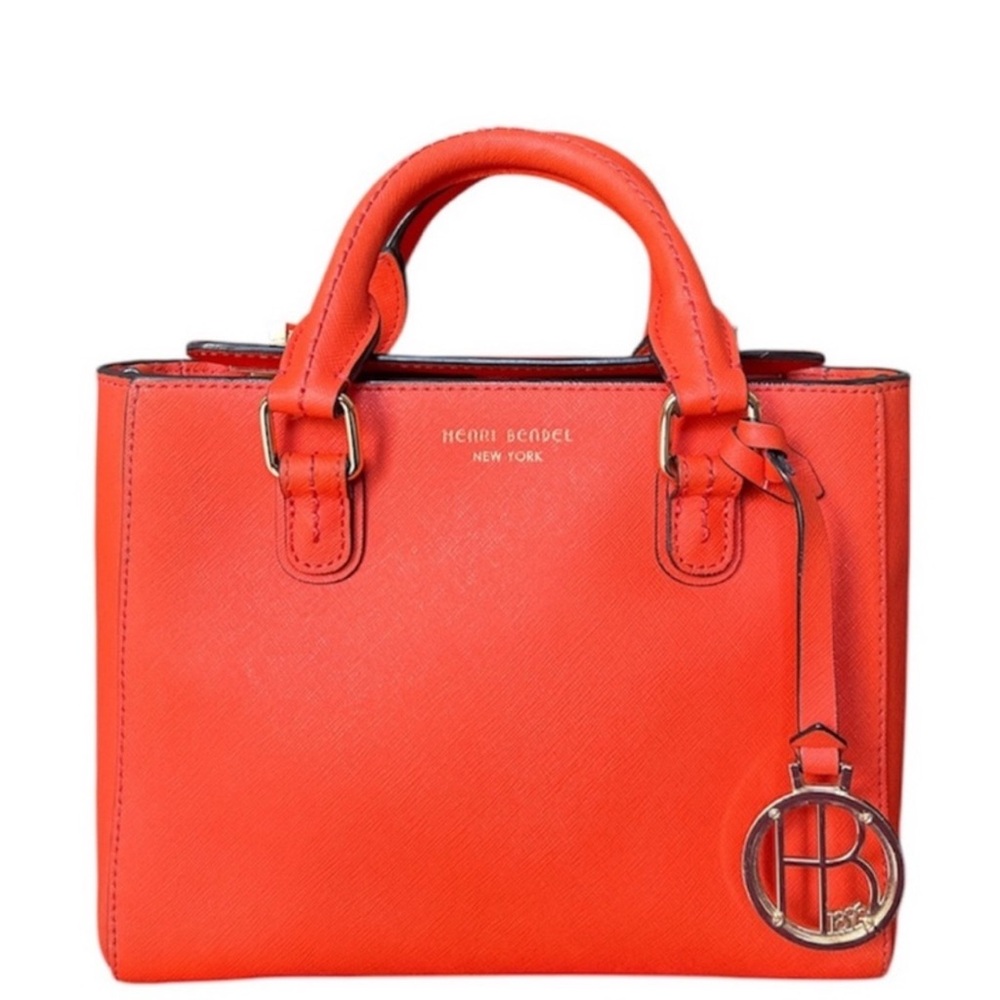 Henri Bendel West 57th turn lock Saffiano leather satchel-tangerine orange